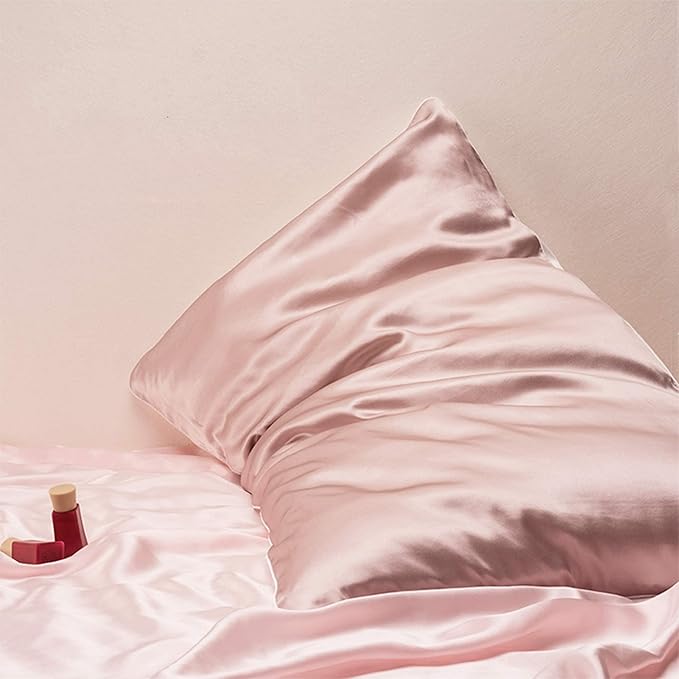 Pink Mulberry Silk Pillowcase Queen Size - 22 Momme Silk Pillow Case for Sleeping Women, Luxury Hypoallergenic Acne Pillow Case, Anti-Breakage Self-Care Item, Girly Gifts, 1 Pc 20"x30" (Queen, Pink) - Bloomnest