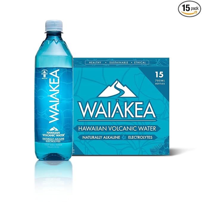 Waiākea - Hawaiian Volcanic Water - Naturally Alkaline Water - pH Range 7.6 to 8.2 - All Natural Minerals & Electrolytes - 100% Recycled Water Bottles - Bottled Water 15 Pack - 23.7 Fl Oz, 700 mL - Bloomnest