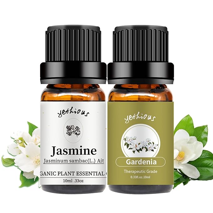 yethious Jasmine Gardenia Essential Oil Set 100% Pure Gardenia Fragance Oil Jasmine Aromatherapy Oils for Diffuser - 2 Pack 10ML - Bloomnest