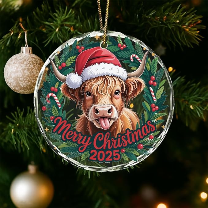 Highland Cow Glass Ornament – Handcrafted Hanging Decoration, Elegant Keepsake with Unique Highland Cow Design, for Home, Holiday Tree, or Special Occasion - Bloomnest