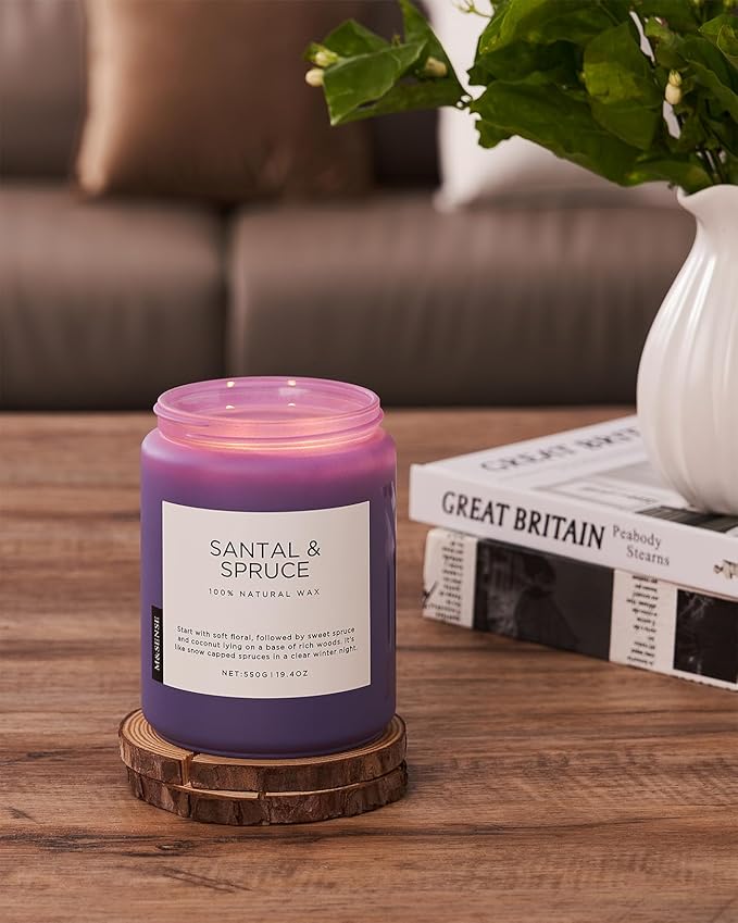 M&SENSE Santal Spruce Christmas Coconut Soy Candles for Home Scented, 19.4oz 110 Hour Slow Burning Large Candle Gift for Stress Relief, Meditation, Relaxing SPA, Best Smelling Christmas Gifts - Bloomnest
