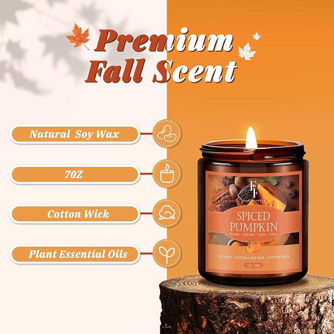 Fall Candles Set, 6 Pack Candles for Home Scented Natural Soy Wax, Autumn Gifts Set for Women Men, Fall Fragrance of Pumpkin/Cinnamon/Vanilla Cupcake/Apple/Harvest/Latte - Bloomnest