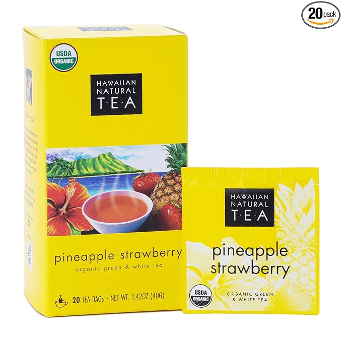 Hawaiian Natural Pineapple Strawberry Flavored Organic Tea - Tropical Fruit Green And White Tea, Perfect Daily Cup & Gift - 20 Bags - Bloomnest