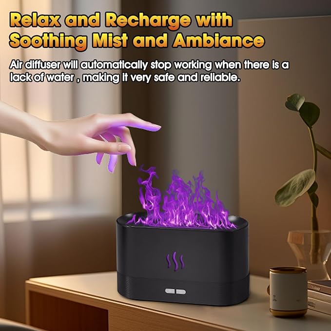 2 Pack Essential Oil Diffuser,Colorful Flame Air Aroma Diffuser Humidifier,Upgraded 7 Flame Colors Noiseless Essential Oil Diffuser for Home,Office,Yoga with Auto-Off Protection(180mL,Black) - Bloomnest