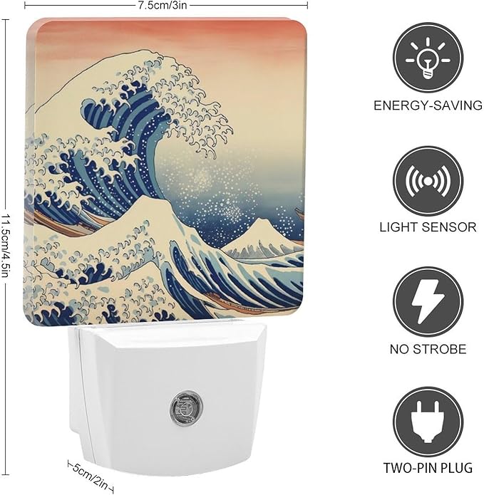 Ocean Waves Night Light, Plug into Wall Decor Nightlights for Bedroom, Bathroom, Hallway, Kitchen, with Dusk to Dawn Light Auto Sensors LED Night Lights for Boys Girls Women Men Room Gifts - Bloomnest
