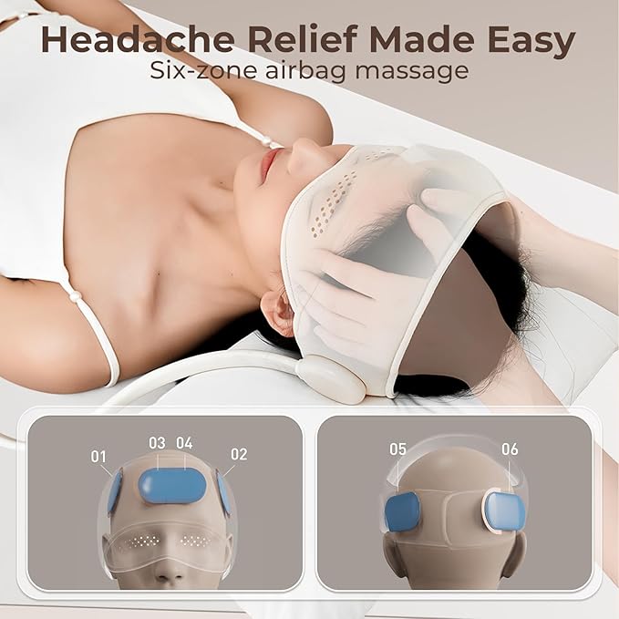 YETEE Head Massager with Heat,Head Massager for Headaches, Eye and Scalp Massager, Comfort Focused Massage Device, 3 Heat Levels, 4 Massage Modes, 6 Airbag Massage Zones Bloomnest