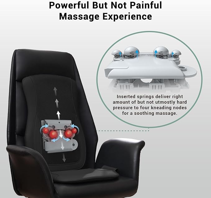 Mynt Black Acupressure Massage Chair Pad with 4 Deep Kneading Nodes, Shiatsu Back Massager for Chair with Heat, Heated Back Massage with a Cushion for Deep Tissue, Gift for Christmas - Bloomnest