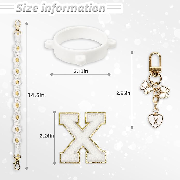Compatible with Owala Water Bottle Accessories, Cute Letter Charm Set with Boho Handle Strap, Monogram Sticker, Silicone Ring, Keychain Decoration, for FreeSip 24 32 40oz, Owala Kids, Tumbler Gift SITKOL
