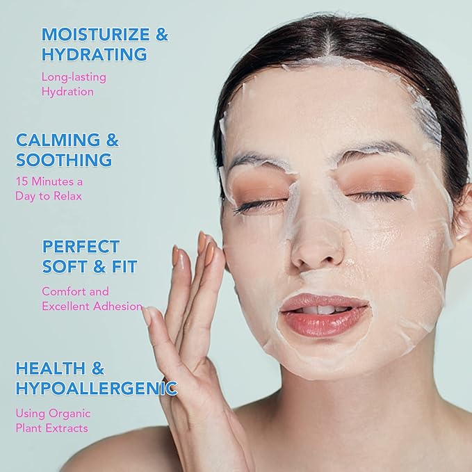 VESPRO Collagen Essence Sheet Facial Masks (48 Pack), Bulk Sheet Masks for Face, Skincare for All Skin Types, Moisturizing and Soothing, Natural Skin Care Spa Face Mask - Bloomnest