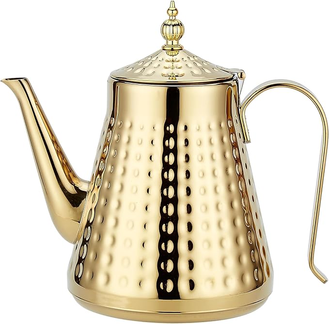 SANQIAHOME 1.6L(54oz) Stainless Steel Hammer Patterned Teapot With Removeable Infuser,Loose leaf cover,Gold - Bloomnest