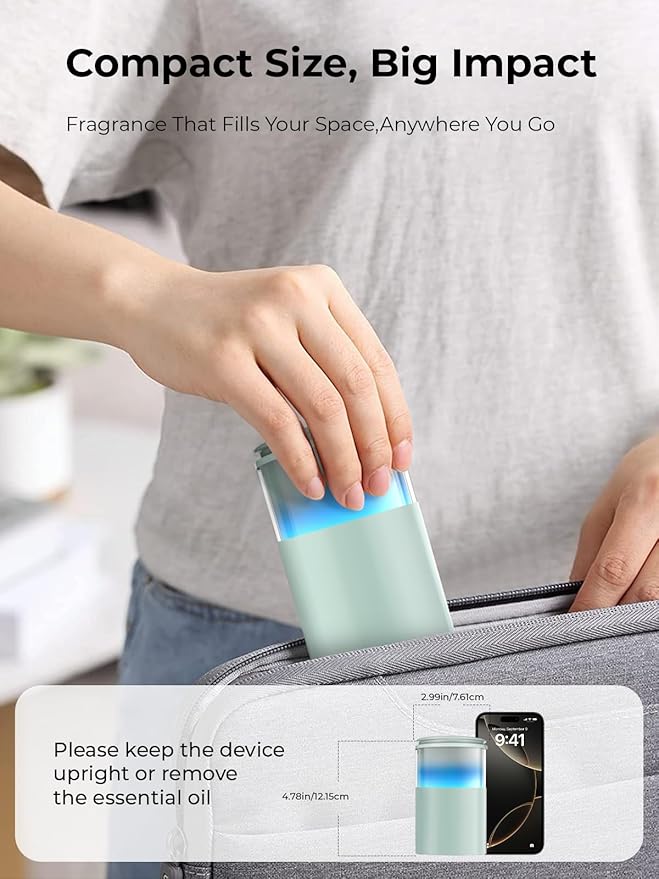 Waterless Diffuser for Essential Oil: Mini Battery Scent Diffuser for Room&Home&Car with 9 Colors LED Light - Aroma Cool Mist Machine Light Cyan - Bloomnest