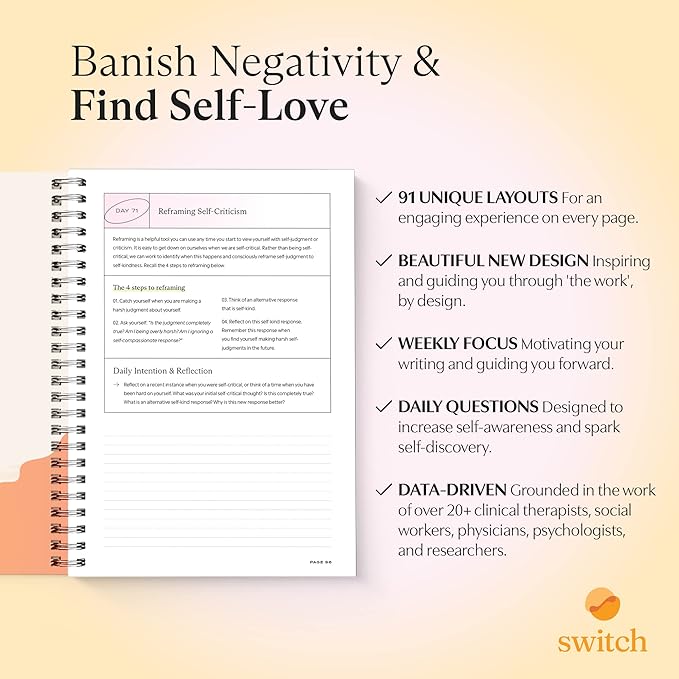 Switch Research Self-Love Journal - Self Care Journal for Women with Prompts - Mindfulness & Gratitude Journal, Therapist Recommended for Self Reflection & Personal Growth - Guided Writing Notebook A4 - Bloomnest