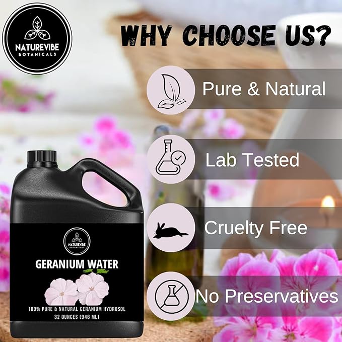 Naturevibe Botanicals Geranium Water 32 Ounces | 100% Pure and Natural | Great for Skin Care and Hair Care - Bloomnest