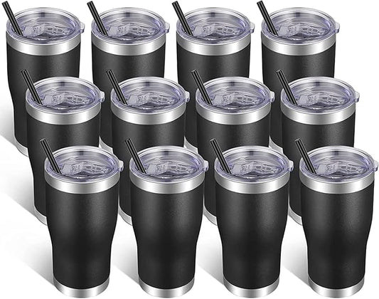 VEGOND 20oz Tumbler Stainless Steel Tumbler Cup with Lid And Straw Vacuum Insulated Double Wall Travel Coffee Mug(Black 12 Pack)