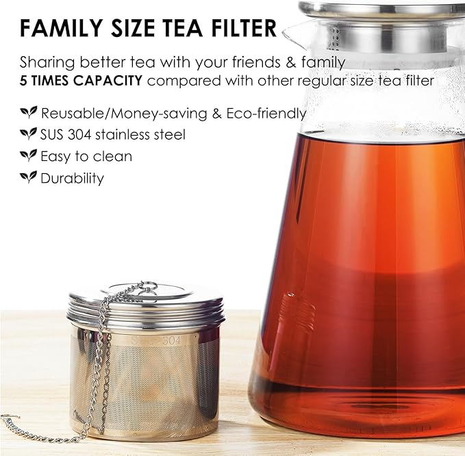 Extra Large Tea Infuser -304 Tea Filter with Threaded Lid & Chain Hook-Perfect for Loose Leaf Tea,Cooking,Herbs,Iced Tea & Soup - Extra Fine Mesh Tea Strainers - Bloomnest
