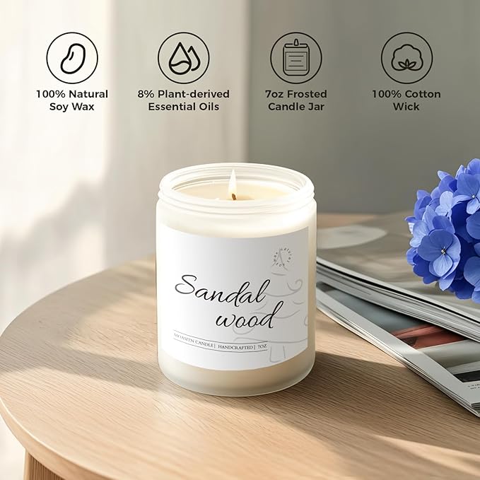 MOASITN Sandalwood Scented Candles for Home| Cedar,Sandalwood,Musk Scented Soy Candle| Handmade Longlasting Aromatherapy Candle| Jar Candel Gift for Women,Men for Spring,Birthday,Relaxing|7oz - Bloomnest