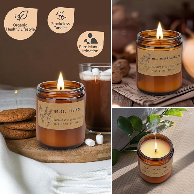 Aromatherapy Candles for Home Scented, Candle Gift Set for Stress Relief | Meditation | Yoga | SPA | Relaxing, Amber Jar Candles for Women, Birthday, Valentine, Mother's Day, 7.1 oz - Pack of 4 - Bloomnest