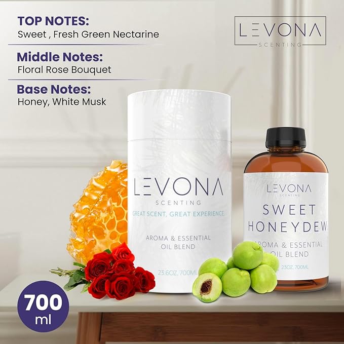 Levona Scent Oil Diffuser Essential Oils: Essential Oils Home Luxury Scents - Sweet Honeydew Essential Oil - Sweet & Fresh Notes of Nectarine and Floral Rose Essential Oil - 700 Ml Fragrance Oils - Bloomnest