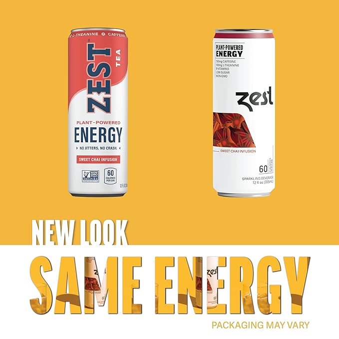 Zest Clean Energy Drink – Sweet Chai Infusion – 150mg Caffeine + 100mg L-Theanine – Natural Focus & Concentration Boost – Healthy Energy Drink 12oz Can 12 Pack – Low Sugar, No Artificial Sweeteners - Bloomnest