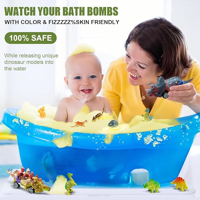Bath Bombs for Kids with Dinosaur Toys Inside, 8 Pack XXL Large Dinosaur Bath Bombs Bubble Bath Gift Set, Perfect Birthday Christmas Easter Dino Toys Gifts for Kids 3-12, Girls and Boys - Bloomnest