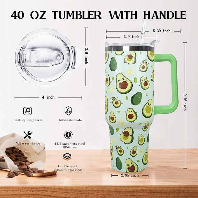 Ceovfoi 40 Oz Avocado Tumbler With Handle,Avocado Coffee Travel Mug Cup Water Bottle,Avocado Gifts for Women,Avocado Decor Stuff Accessories - Bloomnest