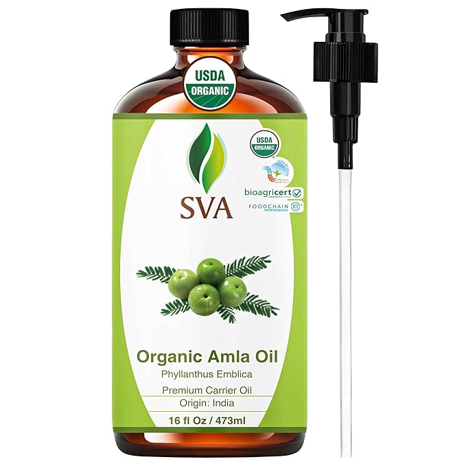 SVA Amla Oil Organic - 16 Fl Oz – 100% Natural Cold Pressed Organic Amla - for Face, Skin Care, Hair Care, Scalp Massage & Body Massage – Carrier Oil - Bloomnest