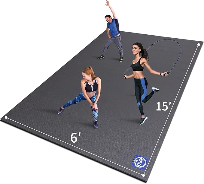 MRO Extra Large Exercise Mat For Home Gym, 15'x6'/12'x6'/9'x6'(7mm) Workout Mats for Gym Flooring, Non-Slip, Extra Thick Durable Cardio Mat, Ideal for Plyo, Weights, MMA, Jump Rope -Shoe Friendly - Bloomnest