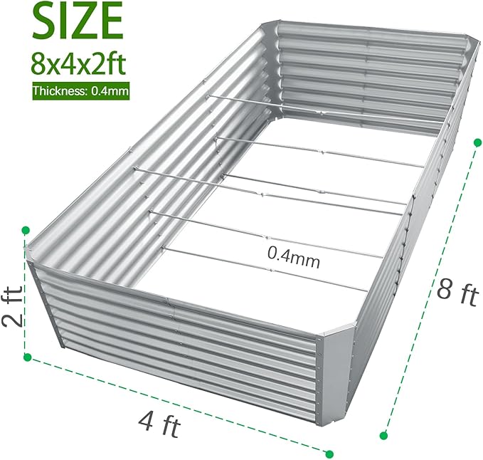 8x4x2ft Galvanized Raised Garden Bed, Planter Raised Garden Boxes Outdoor, Large Metal Raised Beds for Gardening, Garden Bed for Vegetables, Flowers, Herb, Silver - Bloomnest