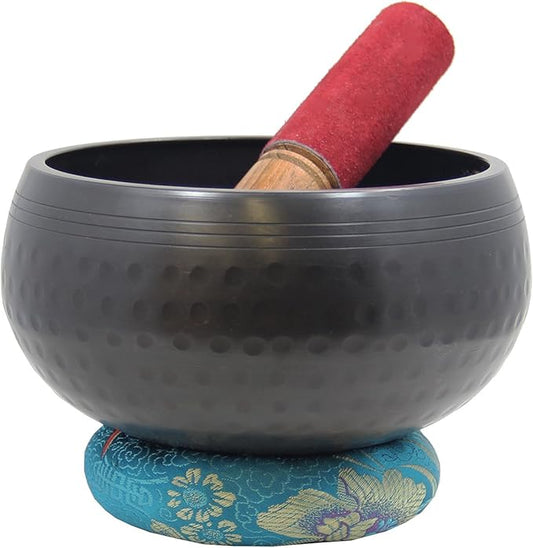 DharmaObjects Tibetan Dark Hand Hammered 5.5 Inches Singing Bowl Cushion Mallet Set - Bloomnest