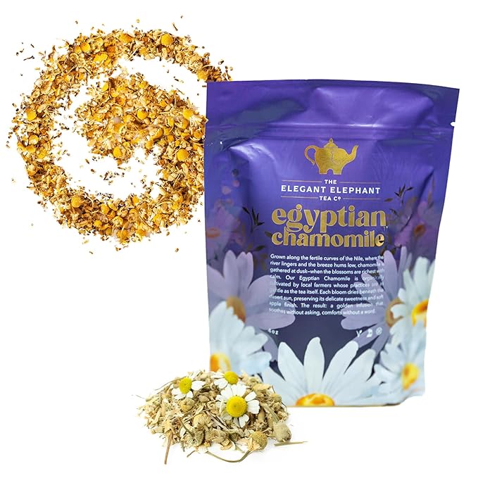 Egyptian Chamomile Tea, Organic Loose Leaf Herbal Tea – Cozy, Calming – Supports Stress Relief, Relaxation & Sleep – 4 oz Resealable Bag (Makes 50 Cups) – The Elegant Elephant - Bloomnest