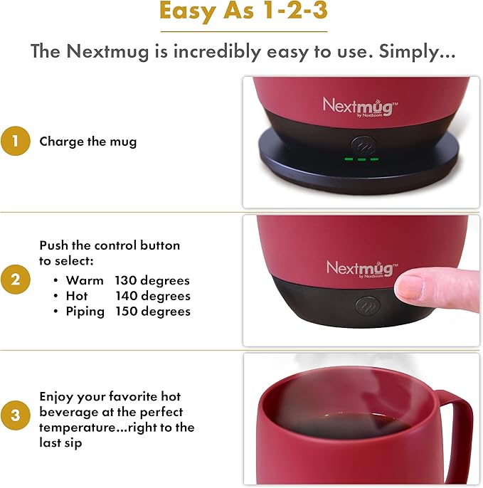 Nextmug - Temperature-Controlled, Self-Heating Coffee Mug (Dusty Rose - 14 oz.) - Bloomnest