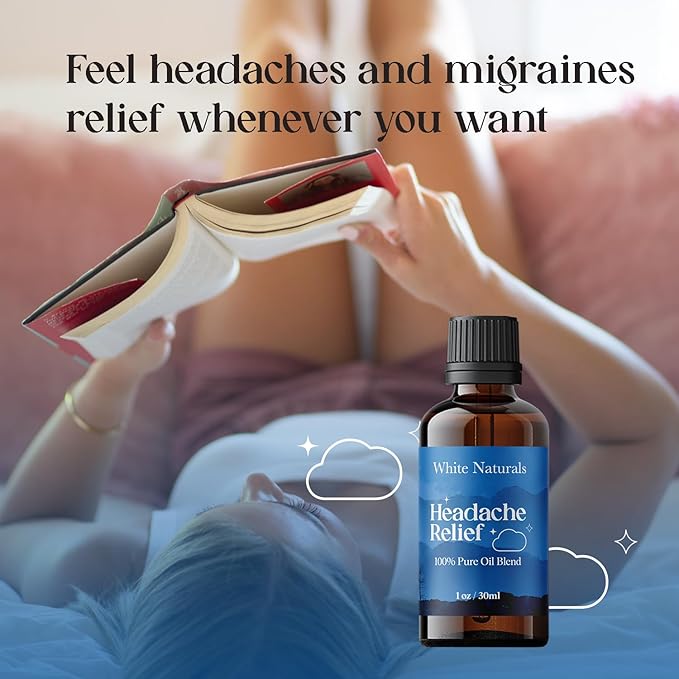 White Naturals Headache Relief Essential Oil Blend – Soothing Aromatherapy Oil for Tension & Headache Relief, 100% Pure & Natural Essential Oils for Calm & Relaxation, 1oz - Bloomnest
