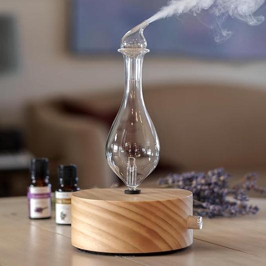 ArOmis Premium Glass Essential Oils Nebulizer - Waterless Diffuser for Aromatherapy - Handmade Oil Diffuser, Wooden Base, No Plastic, No Heat, No Battery, No LEDs - Solum Lux Merus ArOmis