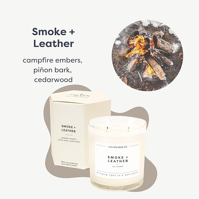 Calyan Wax Co. 2 Wick Candle, Smoke + Leather Scented Candle, 37 Hour Burn Time, Aromatherapy Soy Candles, Non Toxic & Vegan Soy Wax, Glass Tumbler Scented Candles, 8.8oz - Bloomnest