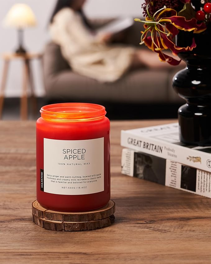 M&SENSE Spiced Apple Scented Candles for Home Natural Soy Wax 19.4oz 110 Hours Large Long Lasting Highly Scented Classic Christmas Holiday 2 Wicks Candle Gift Home Decor - Bloomnest