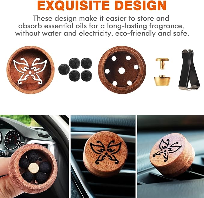 Essential Oil Car Diffuser, 2 PCS Butterfly Car Aromatherapy Wood Diffuser with Vent Clip - Bloomnest