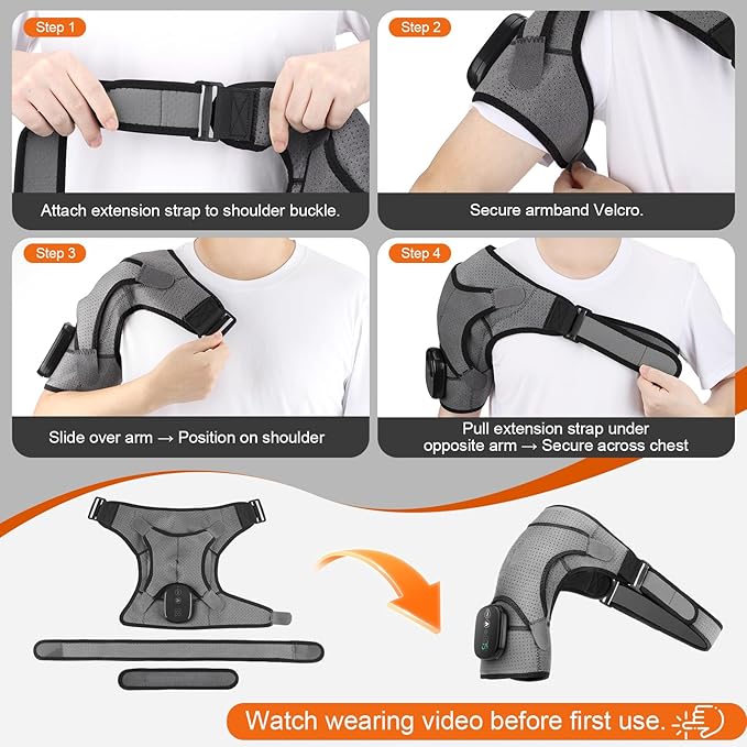 Cordless Shoulder Heating Pad, Shoulder Massager for Pain Relief Deep Tissue, Heated Shoulder Wrap with Heat and Massage for Men Women, Rotator Cuff Pain Shoulder Brace, Grey - Bloomnest