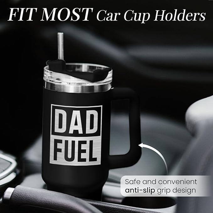 Dad Gifts from Daughter Son, Dad Fuel Tumbler with Handle 40oz, Stainless Steel Insulated Cup Gift Set with Lid & Straw, Coffee Tumblers for Dads Father's Day Birthday Christmas - Bloomnest