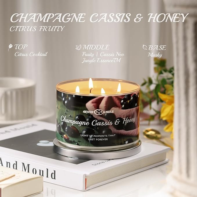Over 50 Hours Jar Candle - 4-Wick Long-Lasting Scented Candles, 18oz Natural Soy Wax Candle for Home, Candle Gifts for Women & Men, Champagne Cassis & Honey - Bloomnest