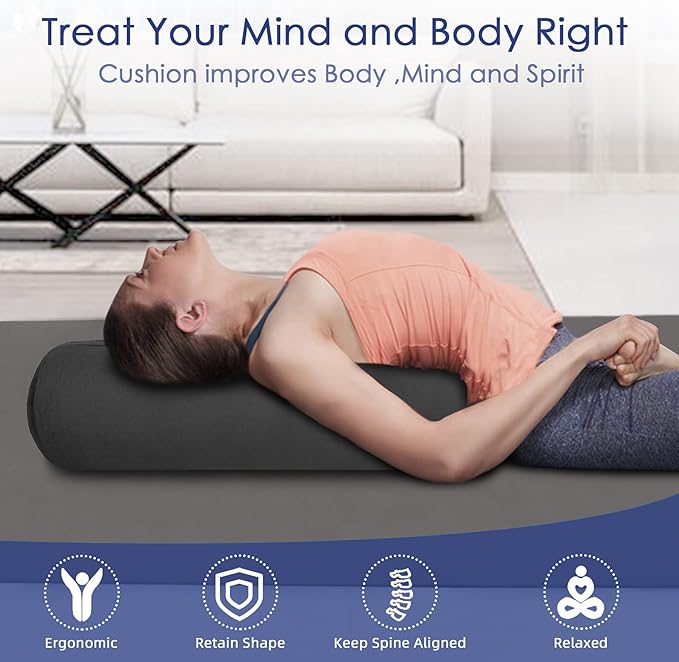 Organic Buckwheat Bolster(24X9 in) Yoga Bolster Supportive Yoga Cushion for Restorative Yoga Accessories Meditation Pillow Reading Pillow Floor Pillow Large Round Cylinder - Bloomnest