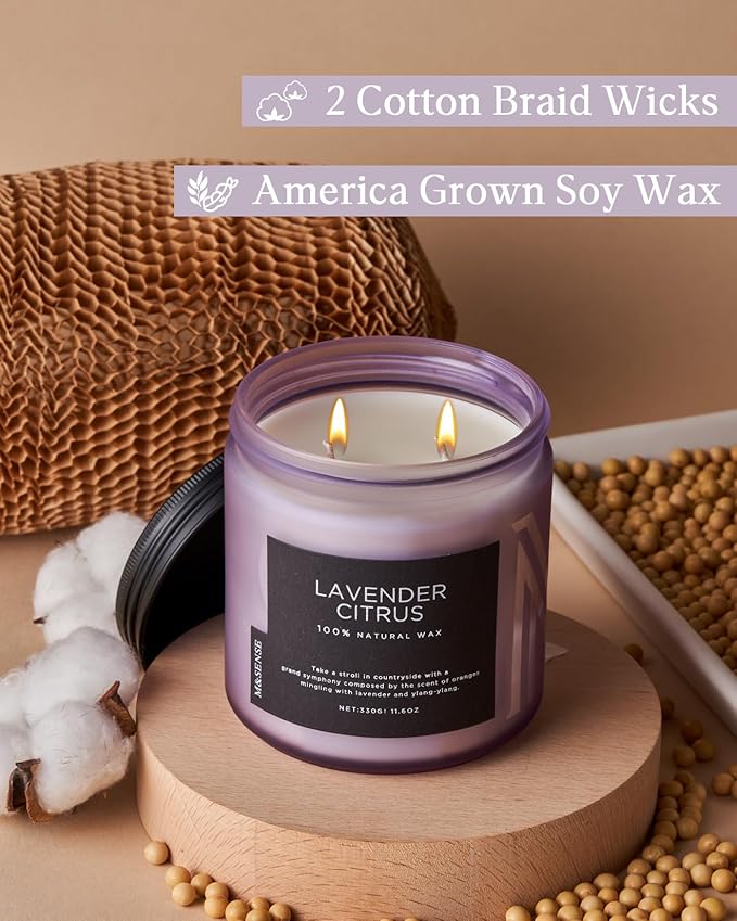 M&SENSE Soy Candles for Home Scented, 11.6oz Lavender Citrus Scent Aromatherapy 70H Burn Time, Stress Relief Gifts for Mom Girlfriend Teacher, Medium Jar Candle for Spa, Bath, Yoga - Bloomnest