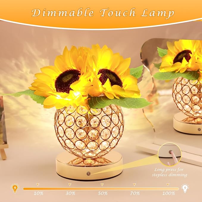 Birthday Gifts for Women,Sunflower Flower Touch Lamp,Rechargeable Cordless 3-Colour Dimming Night Light for Festival,Restaurant,Bedroom,Office Home Decor Gifts for Mom - Bloomnest