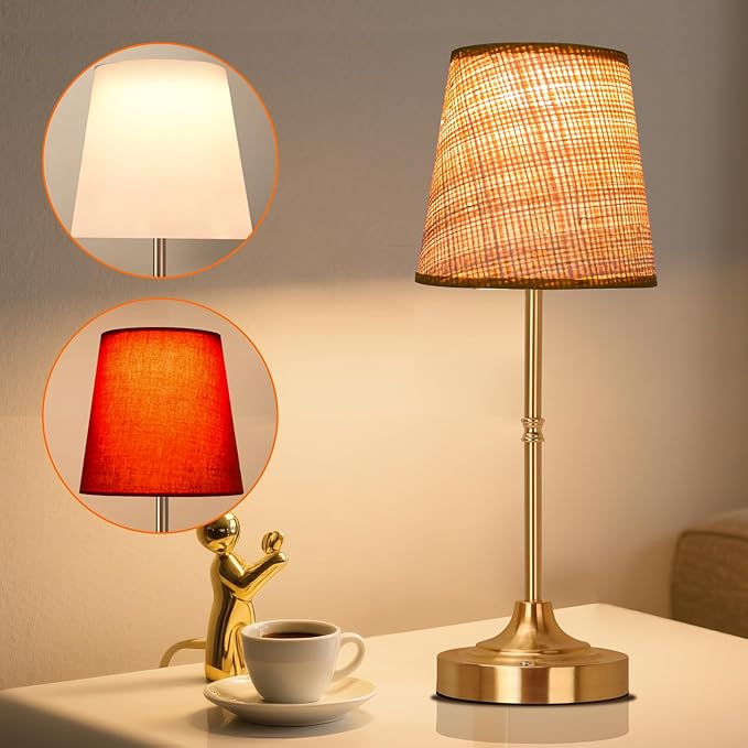 Gold Cordless Rechargeable Table Lamp, Touch LED Bedside Lamp, 5200mAh Battery Operated Lamp, 3 Shades + 3 Color Stepless Dimming, Portable Wireless Small Table Lamp for Bedroom,Kitchen - Bloomnest