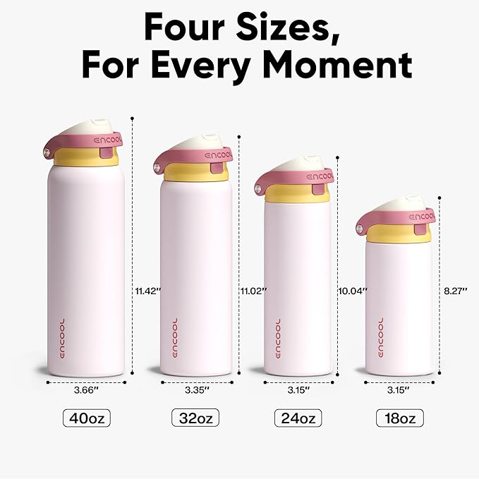 ENCOOL Leakproof Insulated Water Bottle with Straw Dual-Sip Water Bottle Bag-Safe Design for Work, Commute & Gym – Keeps Drinks Cold All Day, 32 oz, Blush Pink ENCOOL