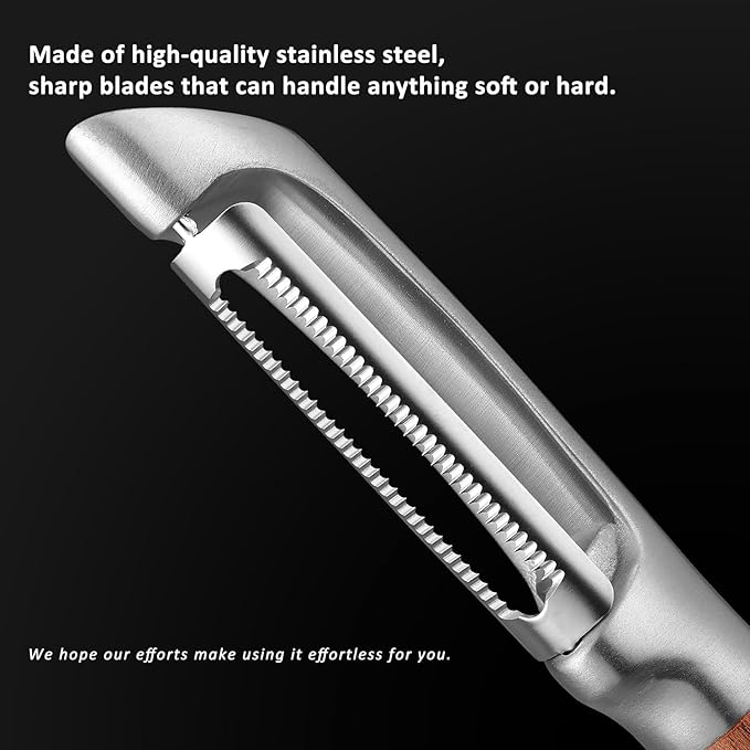 Serrated Blade Premium I Type 304 Stainless Steel Multifunctional Kitchen Peeler Real Wood Handle Ultra Sharp Blade Vegetable Potato Apple(Boluoge) - Bloomnest