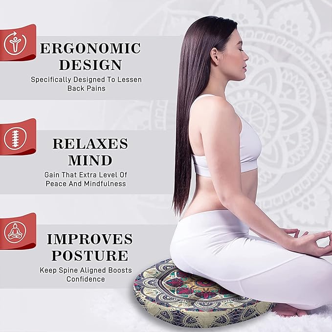 Mandala Meditation Cushion, Boho Meditation Mat, Meditation Pillows for Sitting on Floor, Cushions for Sitting in Home and Outdoor, Round Floor Pillows Cushion Seating for Yoga 22'' X 22'' - Bloomnest