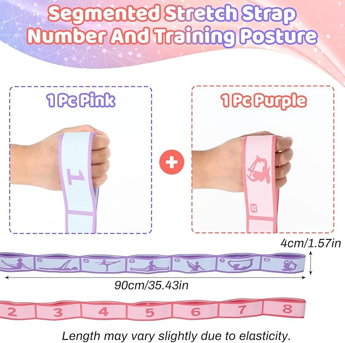 Stretch Strap for Kids, 2 Pcs Dance Elastic Band with 8 Loops Stretching Bands Adjustable Exercise Bands Resistance Ballet Band Leg Stretching Strap for Yoga Ballet Latin - Bloomnest