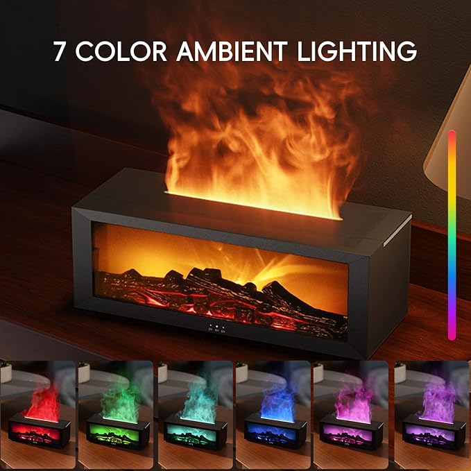 Essential Oil Diffuser, 7 Colors Fireplace Fire Flame Aromatherapy Diffuser, 150ml Ultrasonic Humidifier, Scent Aroma Diffuser with Remote Control & Timer for Home,Bedroom,Office,Yoga (Black) - Bloomnest