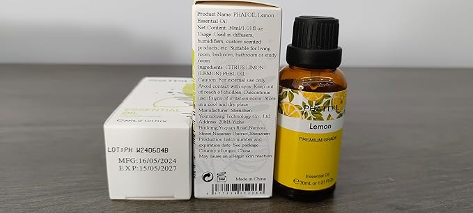 PHATOIL 1.01FL.OZ Lemon Essential Oil, Pure Aromatherapy Essential Oils for Diffuser, Humidifier, Scented Oils for Soap, Candle, Bath Bombs Making(30ML) PHATOIL