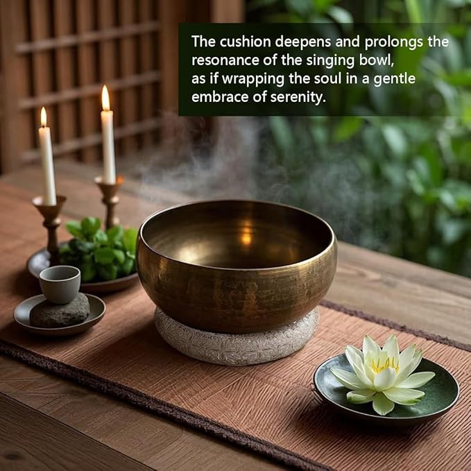 Singing Bowl Cushion 8 Inch for Tibetan Singing Bowls, Handmade Silk Brocade Round Cushion Pillow for Sound Healing and Crystal Sound Bowls Accessories(8 Inch,Silver) - Bloomnest